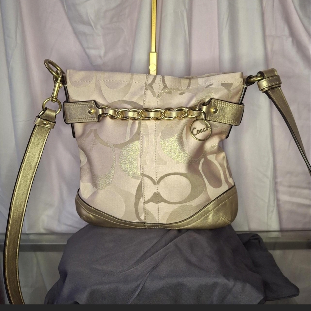 Coach Metallic Gold and Cream Crossbody Bag